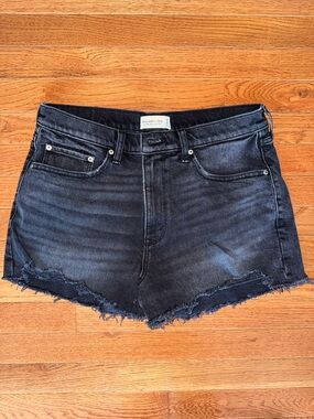 Abercrombie & Fitch Black Wash Frayed Hem Denim Shorts